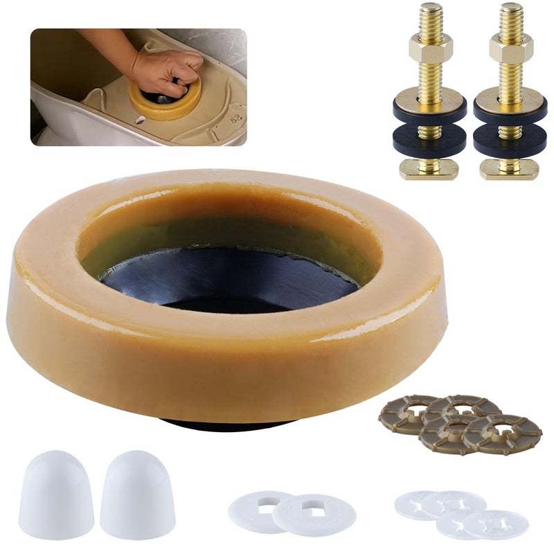 iFealClear Extra Thick Toilet Wax Ring Kit, Wax Ring with Brass Bolts, PE Flange and Retainer Washers, Ring Seal for Floor Outlet Toilet Bowls, Fits 3 Inch and 4 Inch Waste Lines - Image 1